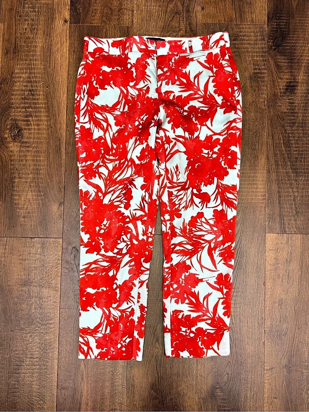 Banana Republic Avery-Fit Floral Print Pant Red & White Size 6